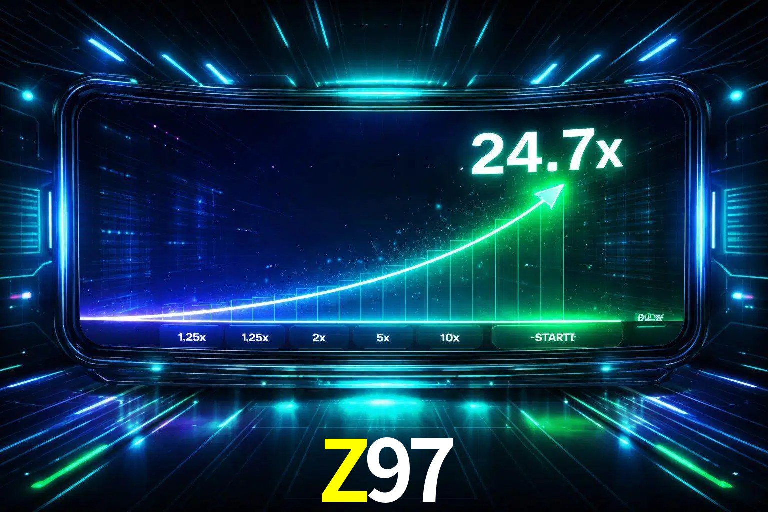 Una pantalla moderna de juego estilo crash con multiplicadores ascendentes, visuales de neón y una interfaz intensa enfocada en la acción.